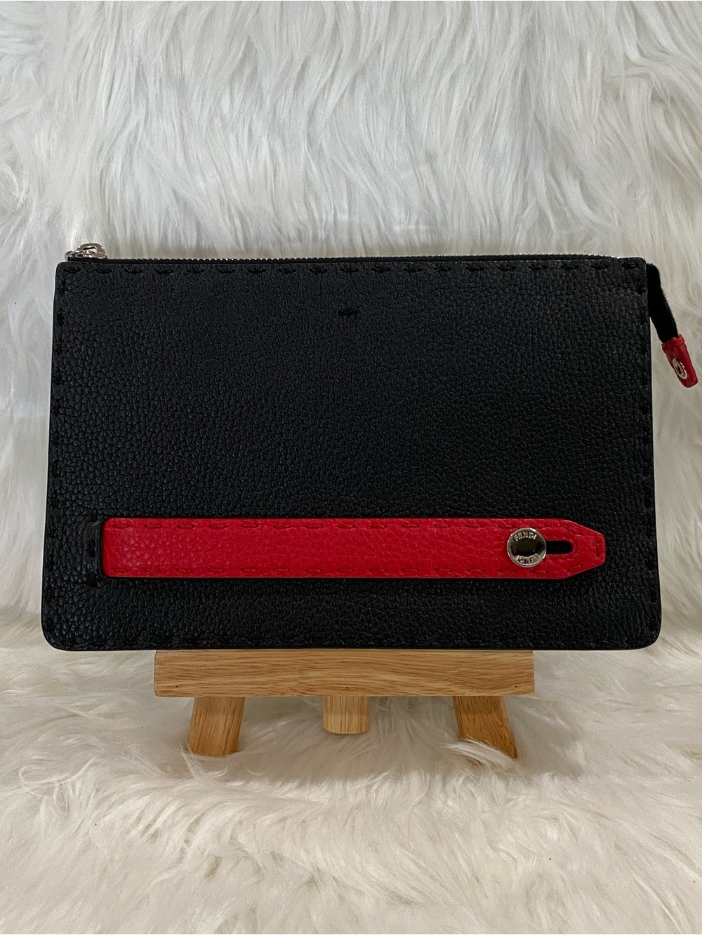 Fendi Selleria Flat Pouch / Clutch In Black and Red - Unisex piece